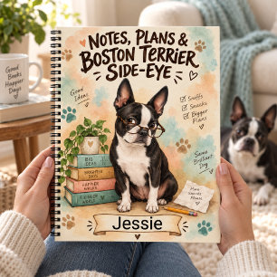 Persoonlijke Boston Terrier Zijdelingse Blik Notitieboek