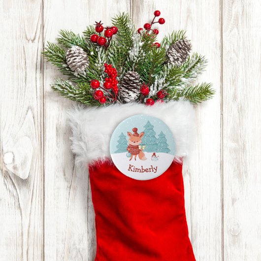 Persoonlijke Bosvos Kerstmis  Ronde Button 7,6 Cm