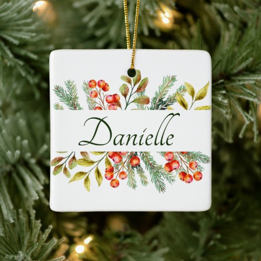 Persoonlijke botanische banner keramisch ornament (Boom)