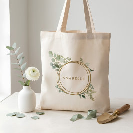 Persoonlijke botanische gouden groenblijvende plan tote bag
