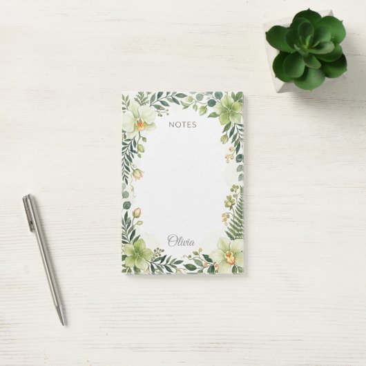 Persoonlijke Botanische Groene Bloemige Plaknotiti Post-it® Notes (Kantoor)