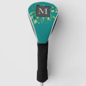 Persoonlijke Botanische Groene Decoratie Turquoise Golfheadcover (Voorkant)