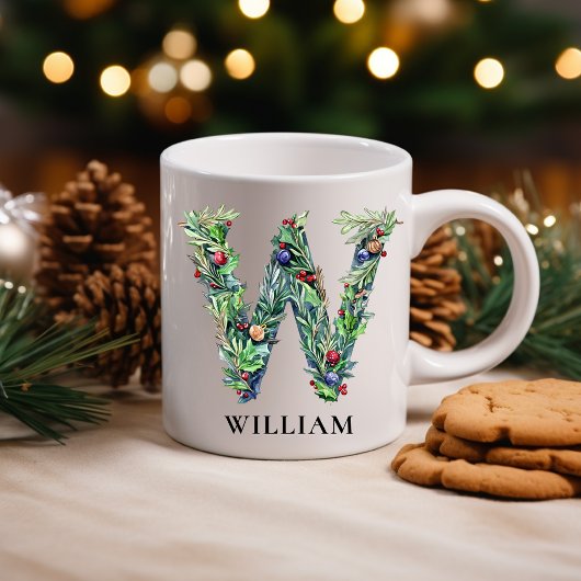 Persoonlijke botanische kerst monogram letter W Koffiemok