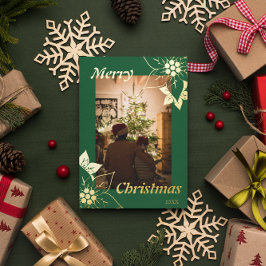 Persoonlijke botanische kerstfoto folie feestdagenkaart