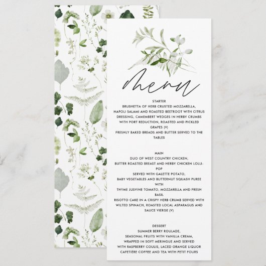 Persoonlijke Botanische Trouw Elegant Groen Menu (Voorkant / Achterkant)