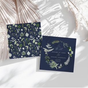 Persoonlijke Botanische Trouw Navy Blauwe Bloemen Save The Date