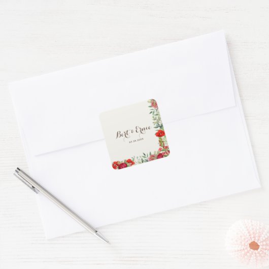 Persoonlijke Botanische Trouw Vierkante Sticker (Envelop)