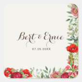 Persoonlijke botanische vierkante trouwsticker vierkante sticker (Voorkant)