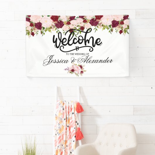 Persoonlijke Bourgogne Floral Wedding Spandoek (Insitu)