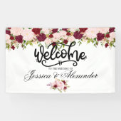 Persoonlijke Bourgogne Floral Wedding Spandoek (Horizontaal)