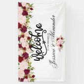 Persoonlijke Bourgogne Floral Wedding Spandoek (Verticaal)