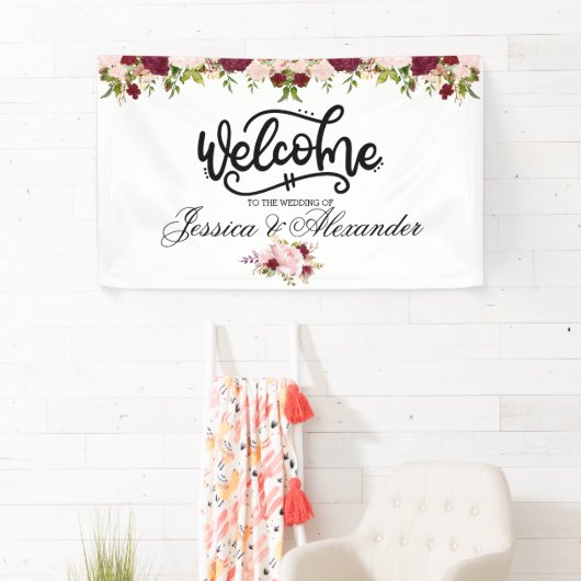 Persoonlijke Bourgogne Floral Wedding Spandoek (Insitu)