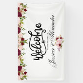 Persoonlijke Bourgogne Floral Wedding Spandoek (Verticaal)