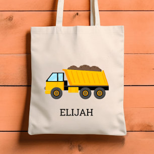 Persoonlijke bouw gele kiepwagen kinderen tote bag
