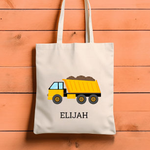 Persoonlijke bouw gele kiepwagen kinderen tote bag