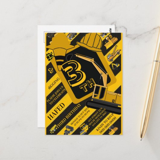 Persoonlijke bouw voor kinderverjaardagen briefkaart (Voorkant / Achterkant in situ)