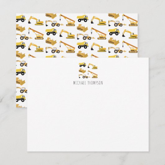 Persoonlijke Bouwtrucks Kinderen Notitiekaartje (Voorkant / Achterkant)