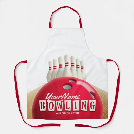 Persoonlijke Bowlingbaan Kegels Retro competitie  Schort (Voorkant)