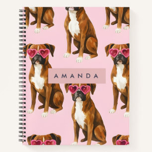 Persoonlijke Boxer Hond met Roze Hart Bril Notitieboek