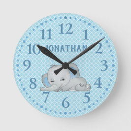 Persoonlijke Boys Blue Cute Olifant Baby   Ronde Klok