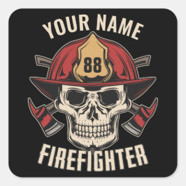 Persoonlijke brandweerman brandblusafdeling vierkante sticker