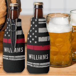 Persoonlijke brandweerman met dunne rode lijn flesjeskoeler