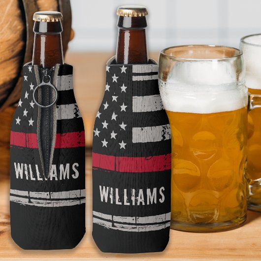 Persoonlijke brandweerman met dunne rode lijn flesjeskoeler