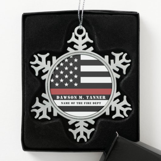 Persoonlijke brandweerman Thin Red Line Fire Rescu Tin Sneeuwvlok Ornament (Kistje)