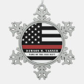 Persoonlijke brandweerman Thin Red Line Fire Rescu Tin Sneeuwvlok Ornament (Voorkant)