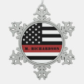 Persoonlijke brandweerman Thin Red Line Fire Rescu Tin Sneeuwvlok Ornament (Voorkant)