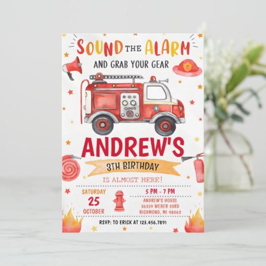 Persoonlijke Brandweerwagen Verjaardagsfeestje Kaart (Staand voorkant)
