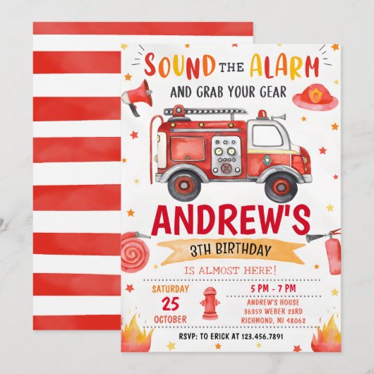 Persoonlijke Brandweerwagen Verjaardagsfeestje Kaart (Voorkant / Achterkant)