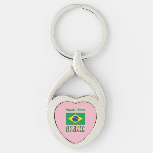 Persoonlijke Braziliaanse Vlag Hart Sleutelhanger (Voorkant)