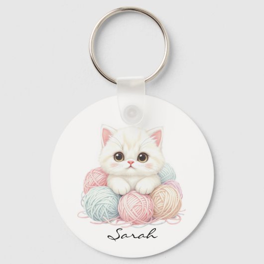 Persoonlijke Brei Kitten Sleutelhanger (Voorkant)