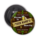 Persoonlijke Brewpub Welkom: Hops Barley Beer Button Flesopener (Voorkant)