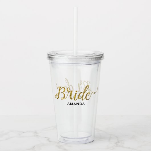 Persoonlijke bride Gold Glitter Acryl Drinkbeker (Voorkant)