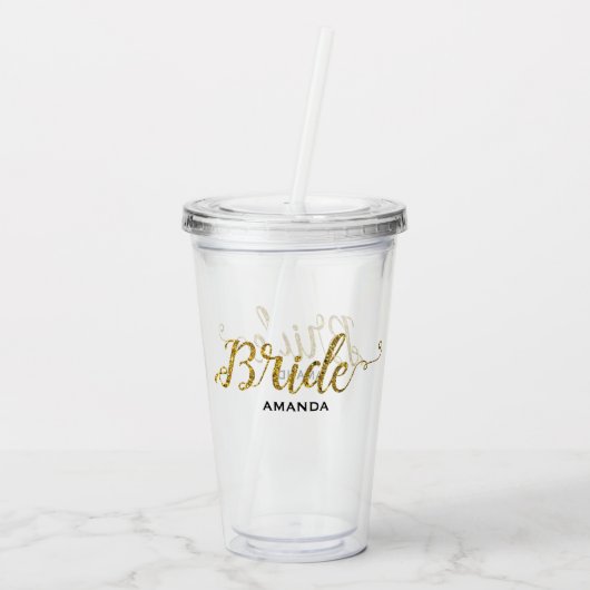 Persoonlijke bride Gold Glitter Acryl Drinkbeker (Achterkant)