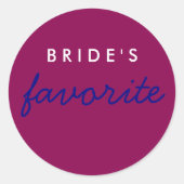 Persoonlijke bride's favoriete magenta marine Blue Ronde Sticker (Voorkant)