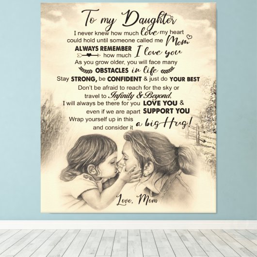 Persoonlijke brief aan mijn dochter van mama canvas afdruk (Insitu (Houten vloer))