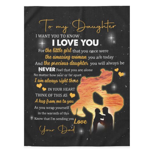 Persoonlijke brief aan mijn dochter van papa tafelkleed (Voorkant)