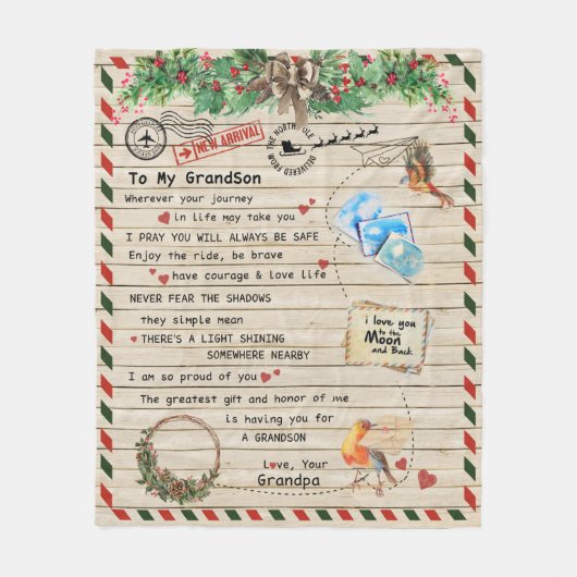 Persoonlijke brief aan mijn kleinzoon van opa, fleece deken (Voorkant)