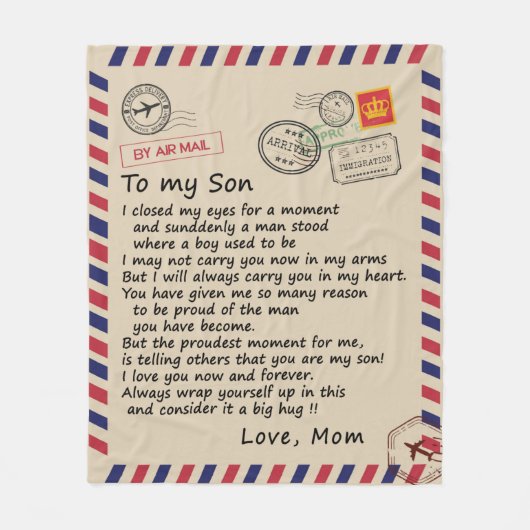 Persoonlijke brief aan mijn zoon van mama, Air Mai Fleece Deken (Voorkant)