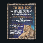 Persoonlijke brief aan onze zoon | Son Birthday Gi Fleece Deken<br><div class="desc">Persoonlijke brief aan onze zoon,  geschenk van de Zoon,  kerstwarm,  liefde voor onze zoon,  ideale kerstcadeautje,  leeuwencampagne</div>