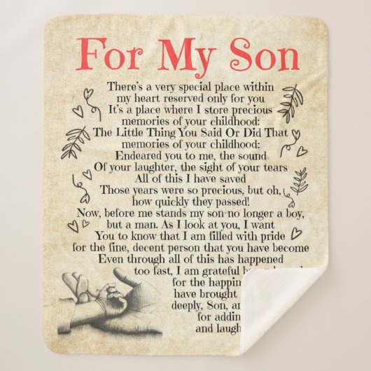 Persoonlijke brief aan voor mijn zoon sherpa deken (Voorkant)