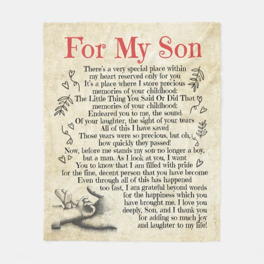 Persoonlijke brief aan voor mijn zoon, zoon Birthd Fleece Deken (Voorkant)