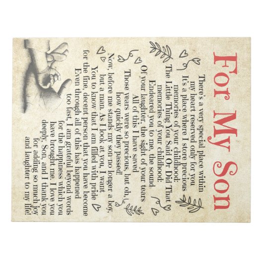 Persoonlijke brief aan voor mijn zoon, zoon Birthd Notitieblok (Voorkant)