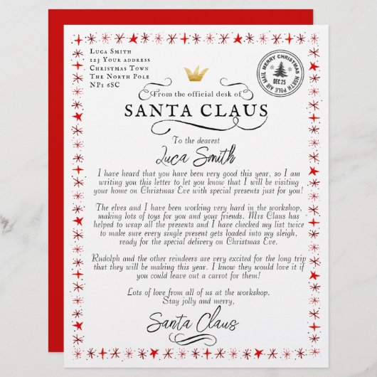 Persoonlijke brief van de kerstman (Voorkant / Achterkant)