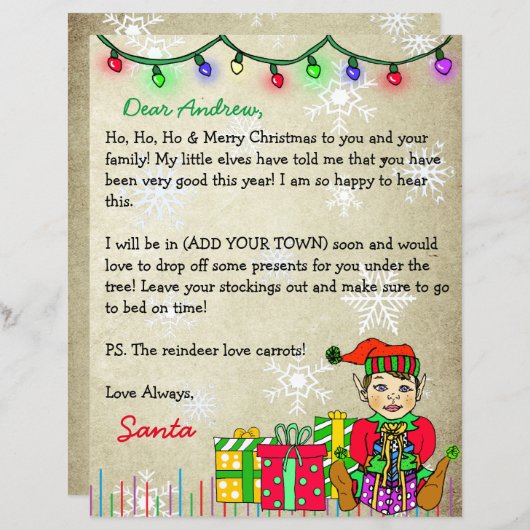 Persoonlijke brief van de Kerstman (Voorkant / Achterkant)