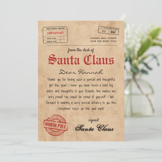 Persoonlijke brief van de Kerstman Kaart (Staand voorkant)