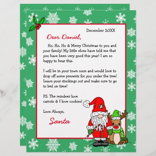 Persoonlijke brief van de Kerstman voor kinderen (Voorkant / Achterkant)